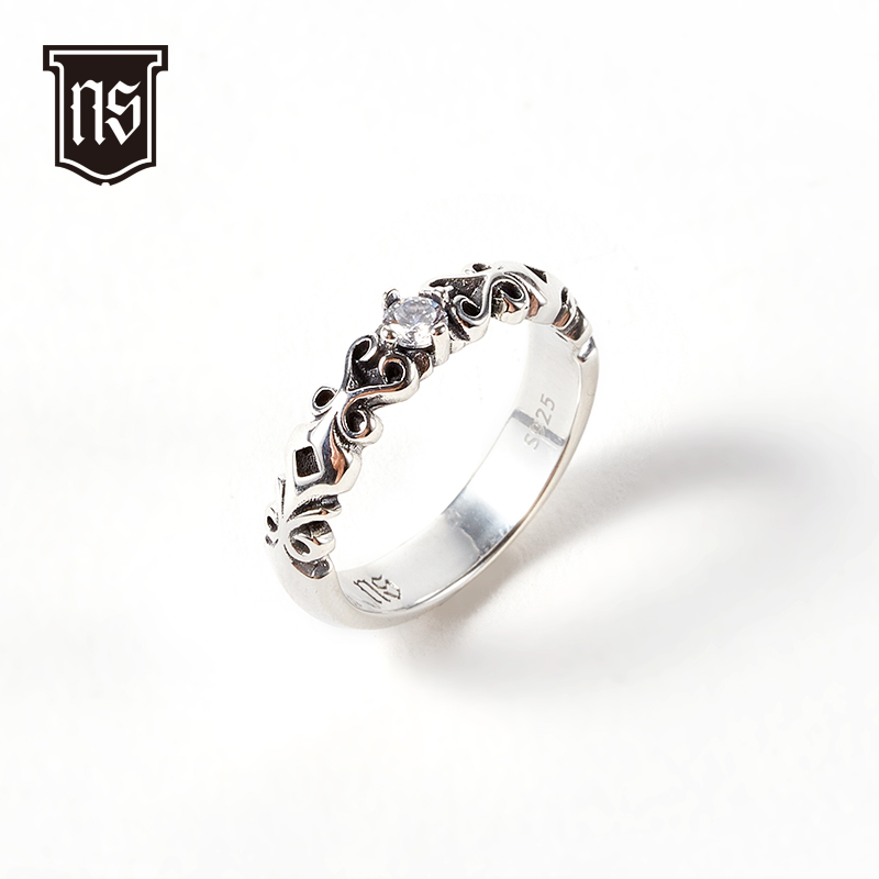 复古锆石雕刻细戒指