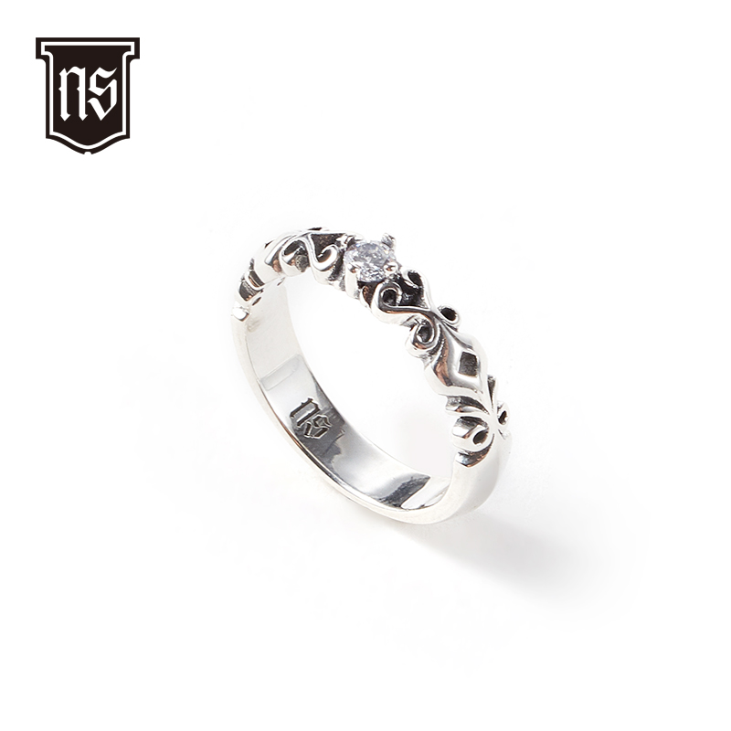 复古锆石雕刻细戒指