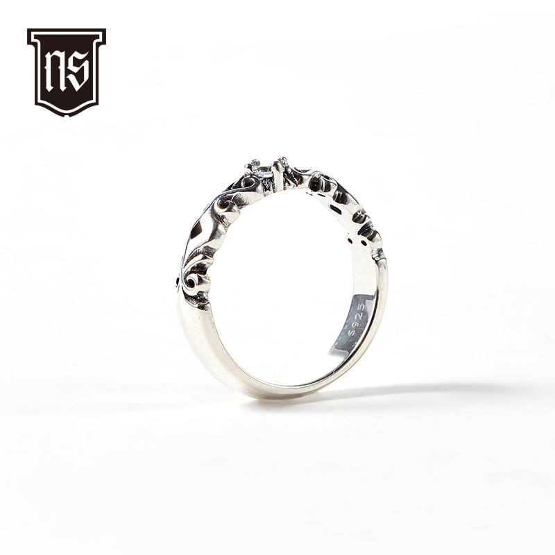 复古锆石雕刻细戒指